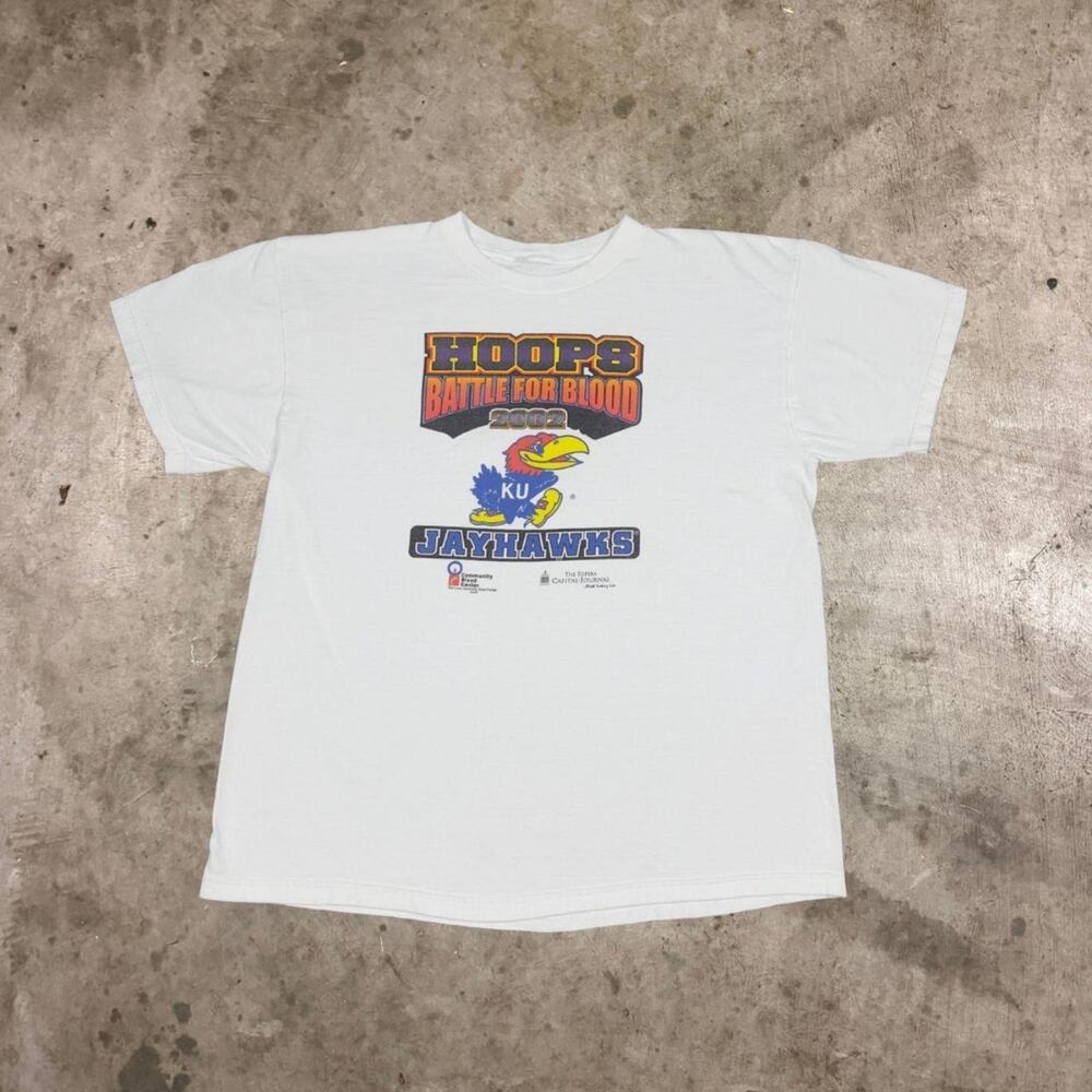 VTG 2002 Kansas Jayhawks Hoops Battle for Blood Basketball T-Shirt Mens Size XL